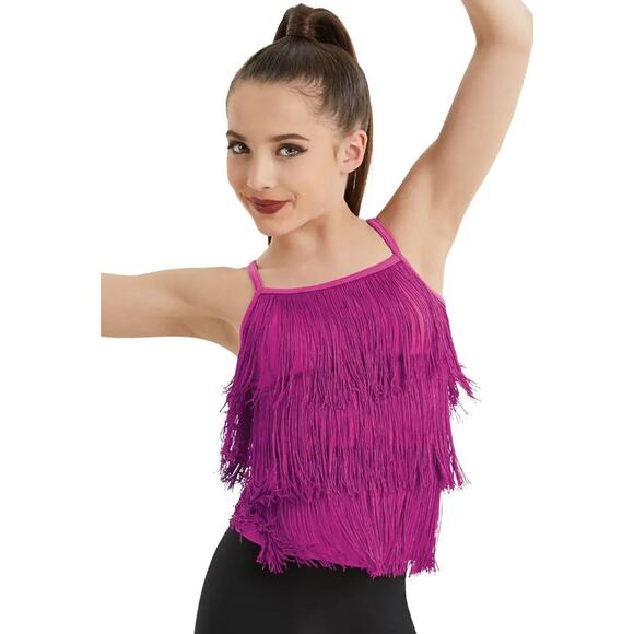 Dance Top Balera MJ3458 Small Adult Pink Fringe Jazz - Picture 1 of 2